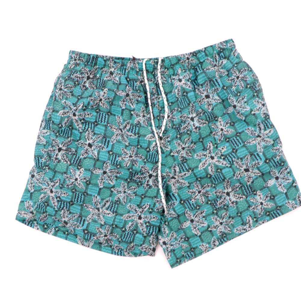 90s Streetwear Mens Large Floral Swim Shorts Green